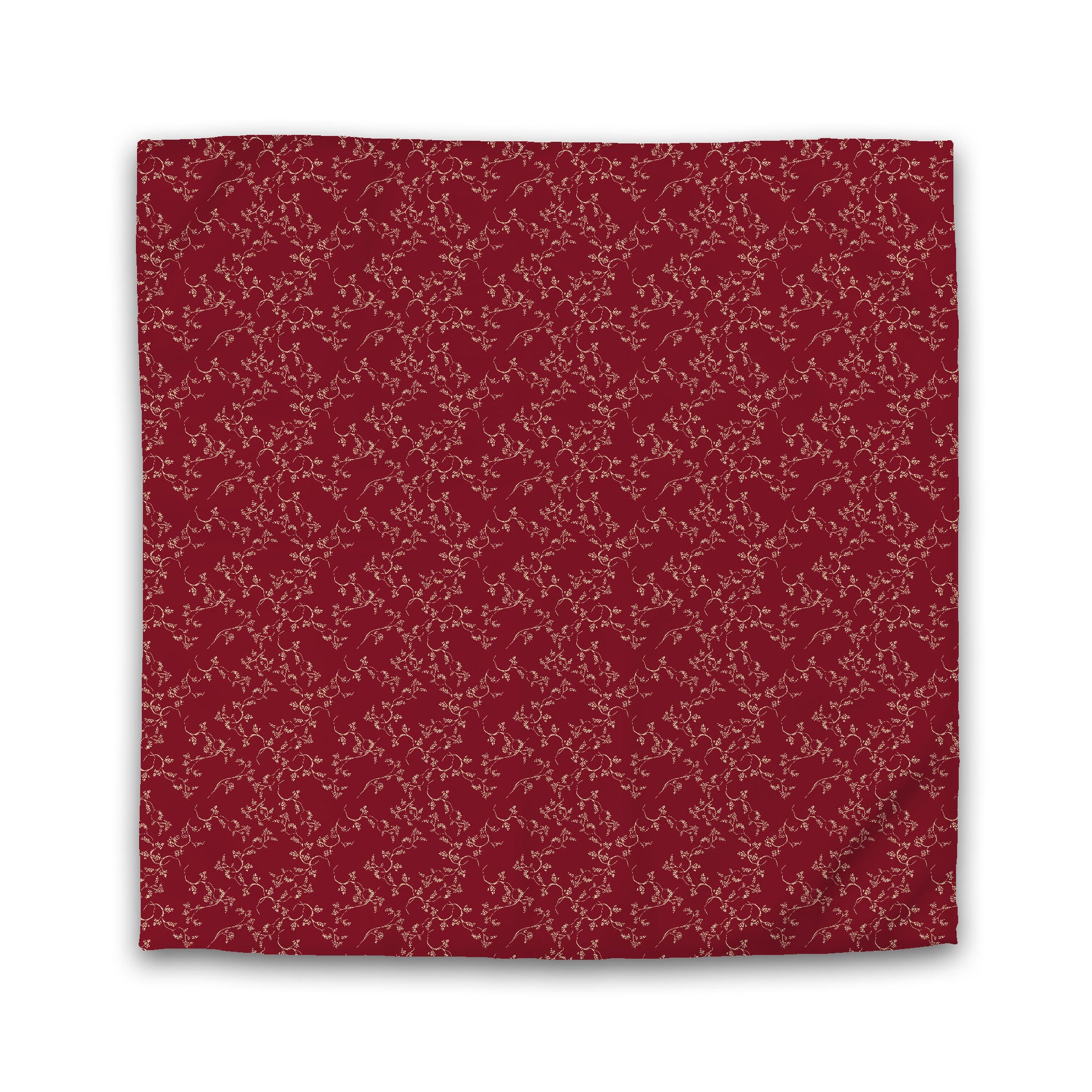Burgundy Red Cotton Sateen Duvet Cover, Desert Sand Hand-painted Vine Print, Queen (width x length) 90 x 90 inches / 229 x 229 cm