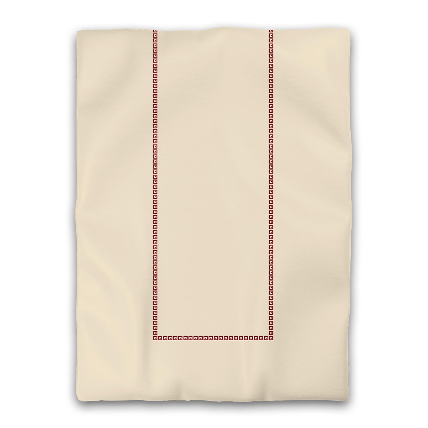 Beige Microfibre Duvet Cover, Burgundy Red Repeating Square Motif Print, Classic Border, Twin XL (width x length) 68 x 92 inches /  173 x 234 cm