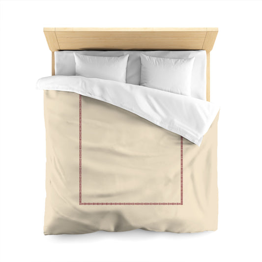 Beige Microfibre Duvet Cover, Burgundy Red Single Weave Motif Print, Classic Border, Queen (width x length) 88 x 88 inches / 224 x 224 cm