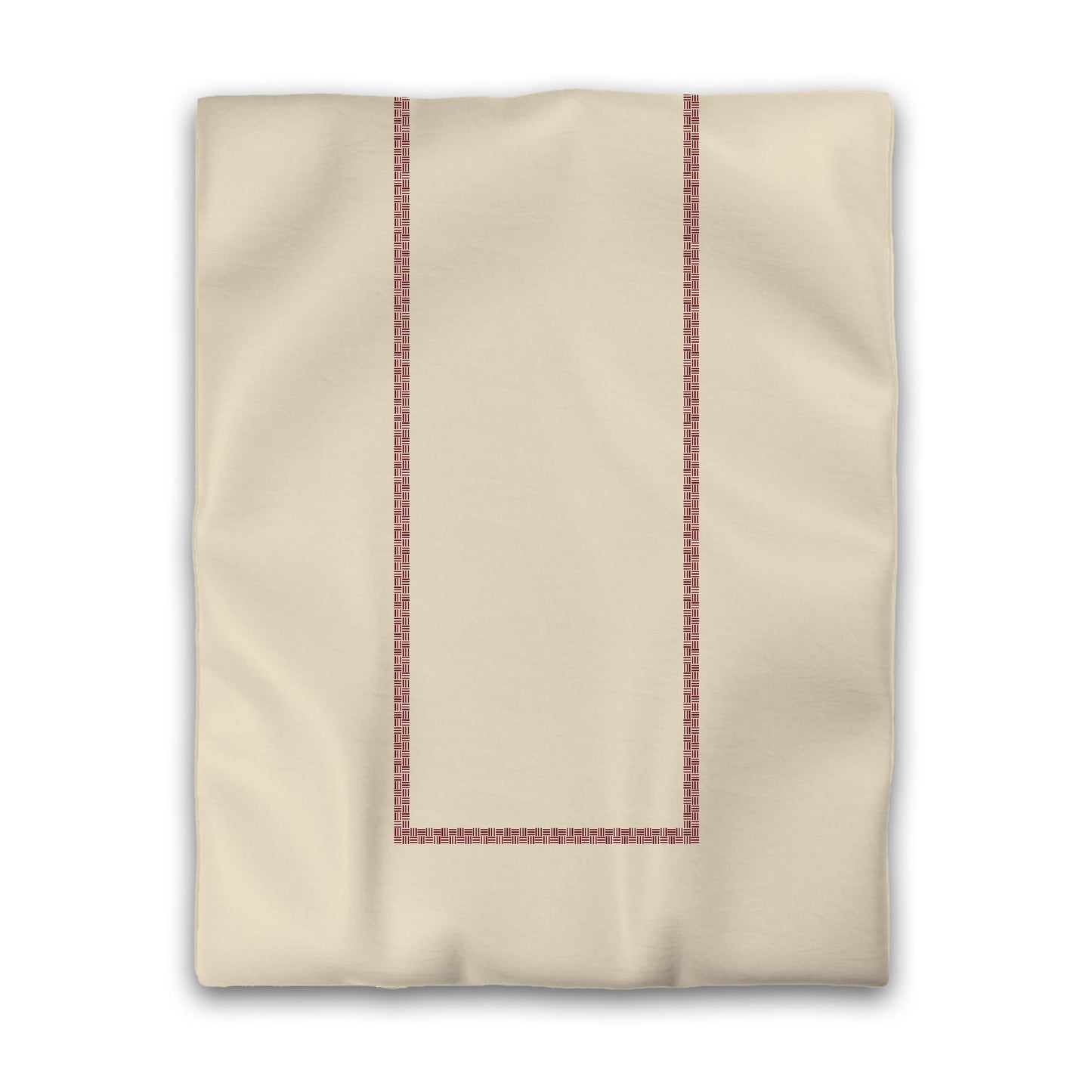 Beige Microfibre Duvet Cover, Burgundy Red Double Weave Motif Print, Classic Border, Twin (width x length) 68 x 88 inches / 173 x 224 cm