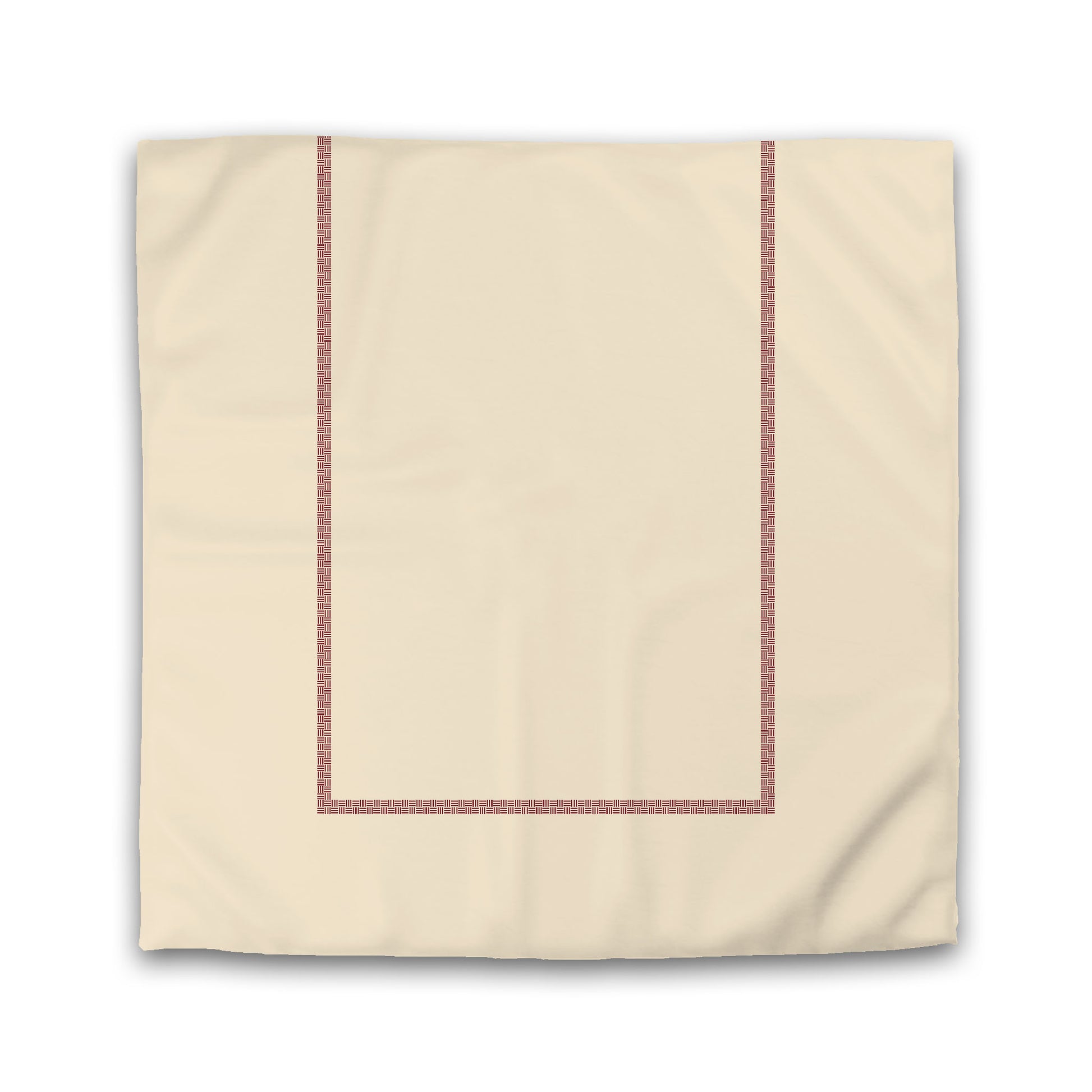Beige Microfibre Duvet Cover, Burgundy Red Double Weave Motif Print, Classic Border, Queen (width x length) 88 x 88 inches / 224 x 224 cm