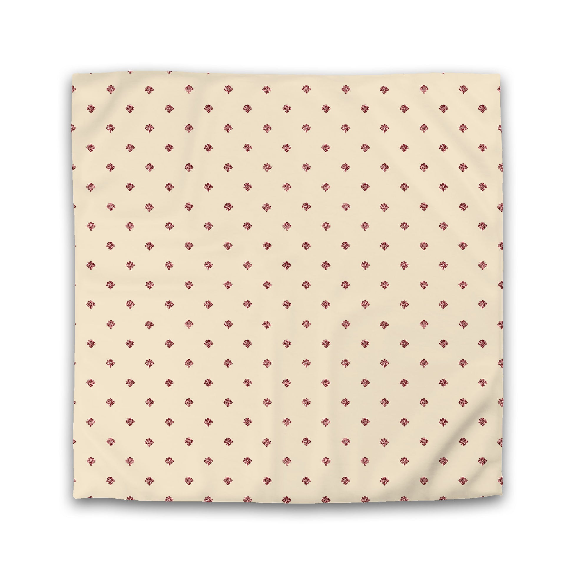 Beige Cotton Sateen Duvet Cover, Burgundy Red Hand-painted Swizzle Motif Print, Queen (width x length) 90 x 90 inches / 229 x 229 cm