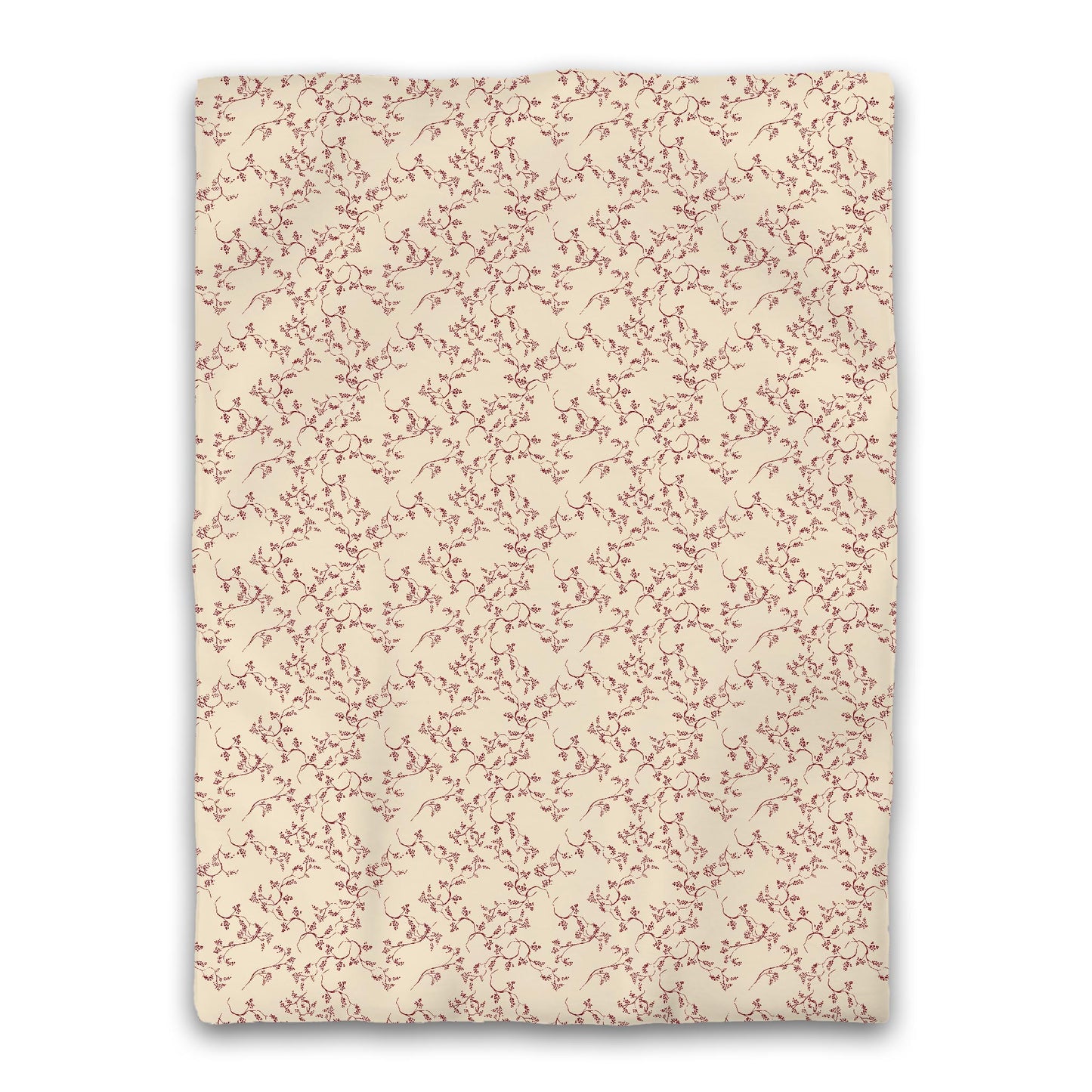 Beige Microfibre Duvet Cover, Burgundy Red Hand-painted Vine Print, Twin XL (width x length) 68 x 92 inches /  173 x 234 cm