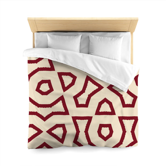 Beige Microfibre Duvet Cover, Bold Burgundy Red Graphic, Queen (width x length) 88 x 88 inches / 224 x 224 cm
