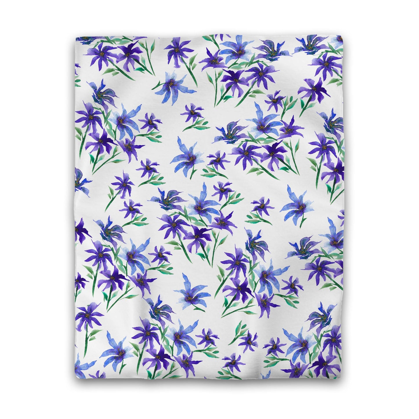 Off-White Cotton Sateen Duvet, Large Purple Floral Print, Twin - 70 x 90 inches