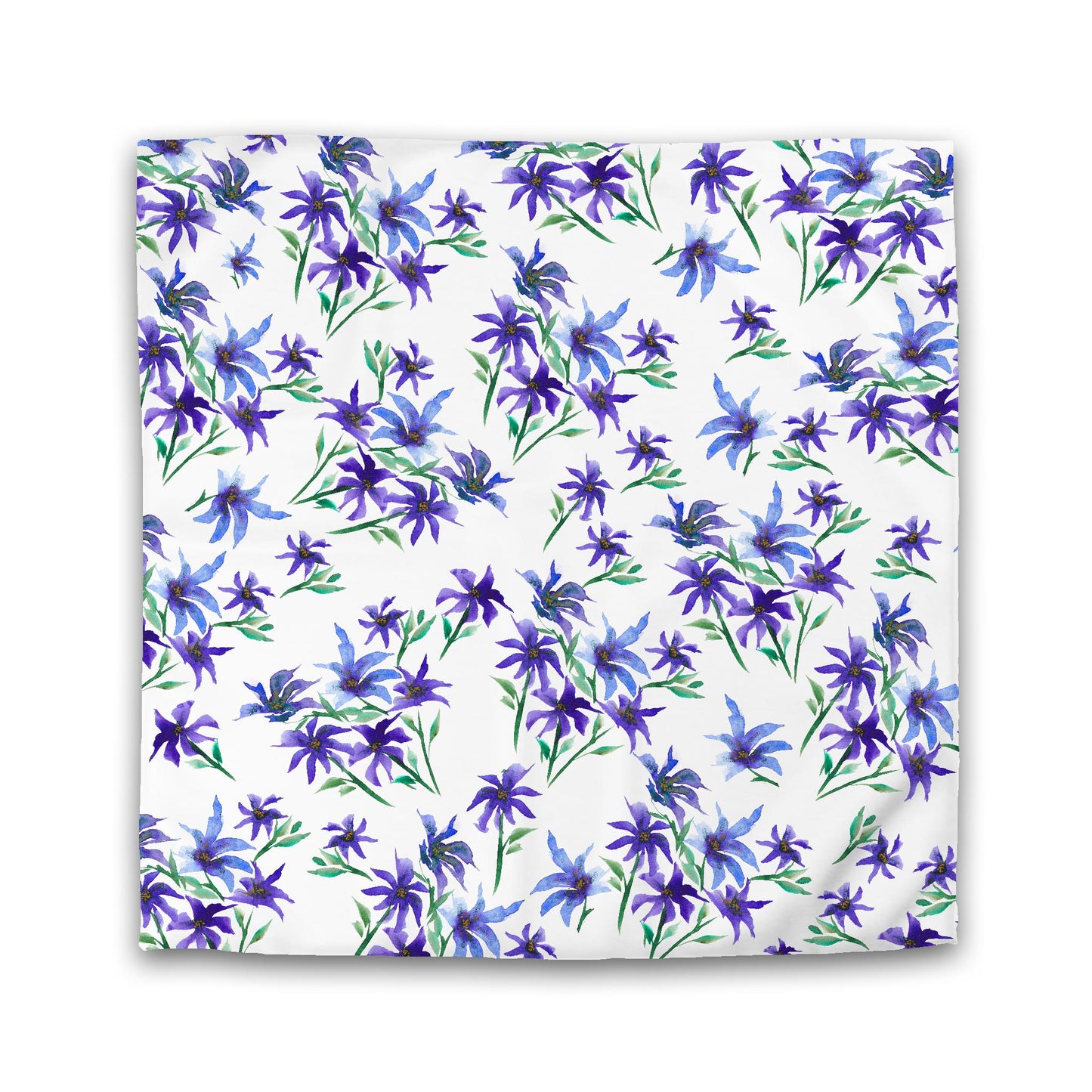 Off-White Cotton Sateen Duvet, Large Purple Floral Print, Queen - 90 x 90 inches
