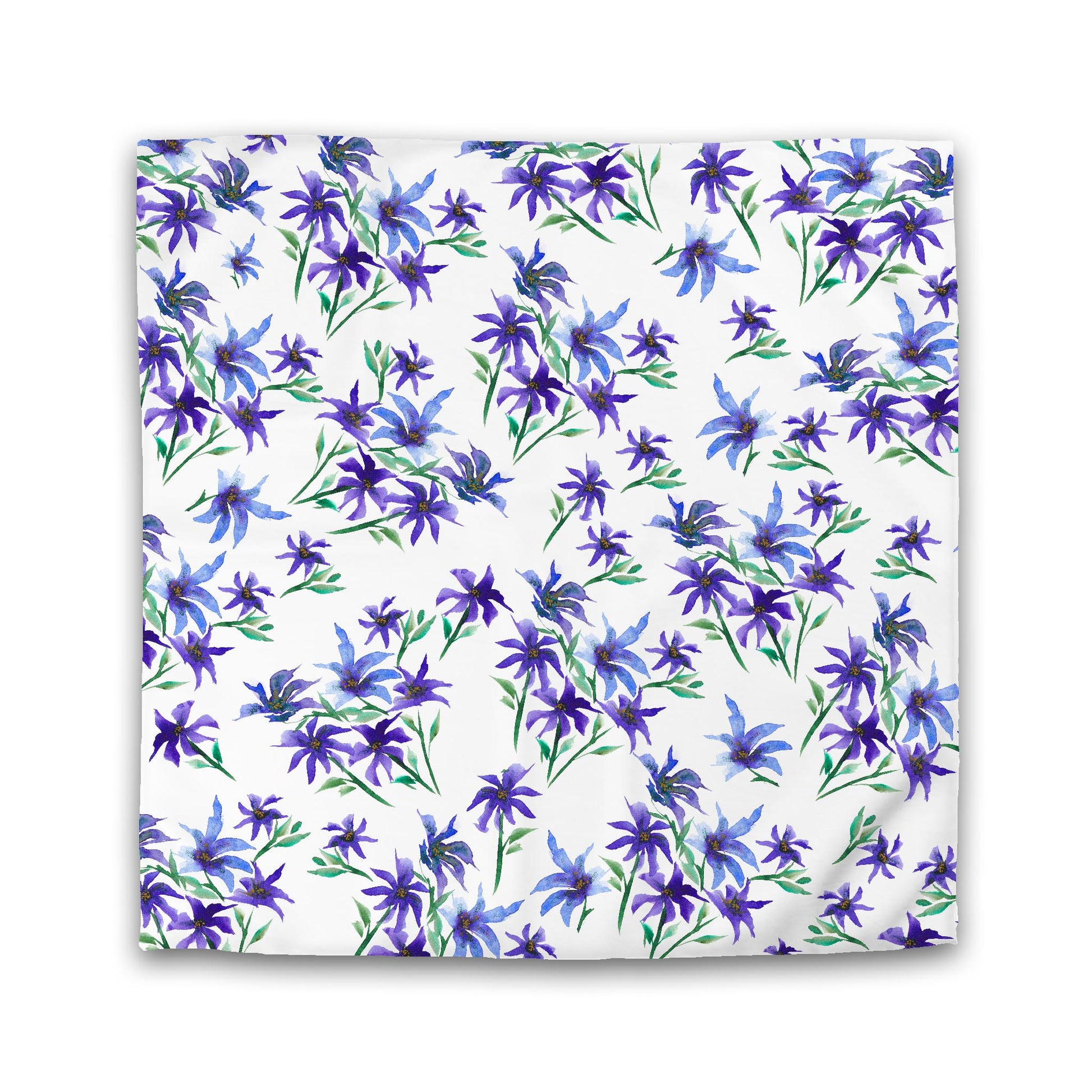 Off-White Cotton Sateen Duvet, Large Purple Floral Print, Queen - 90 x 90 inches