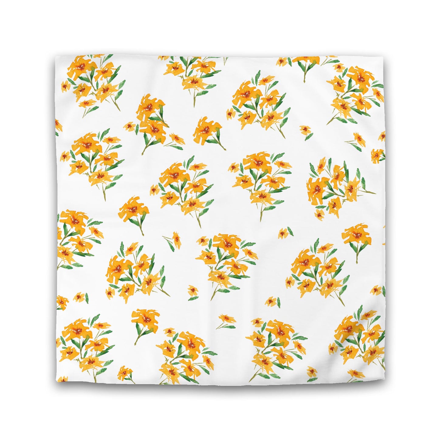 Off-White Cotton Sateen Duvet, Large Yellow-Orange Floral Print, Queen - 90 x 90 inches