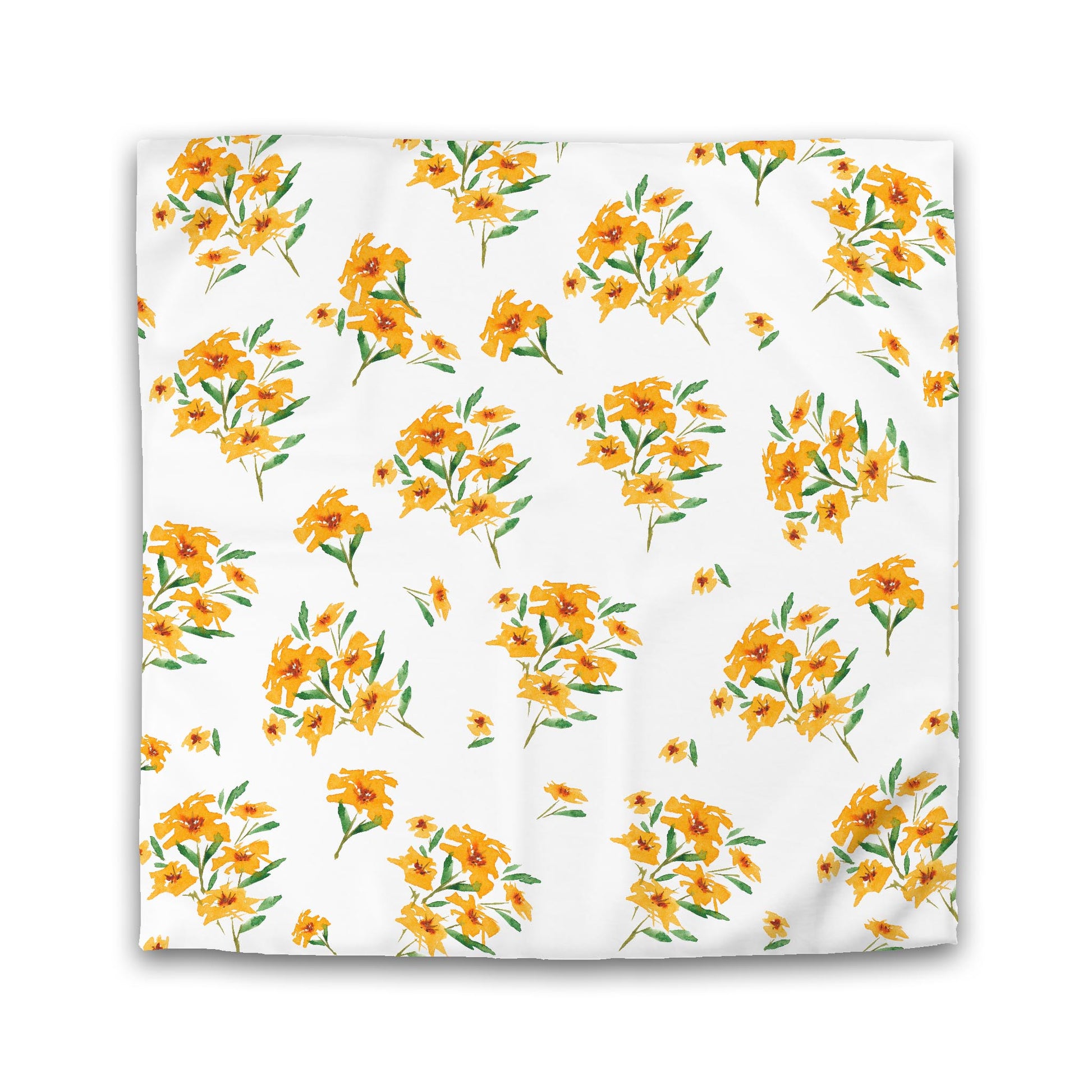 Off-White Cotton Sateen Duvet, Large Yellow-Orange Floral Print, Queen - 90 x 90 inches