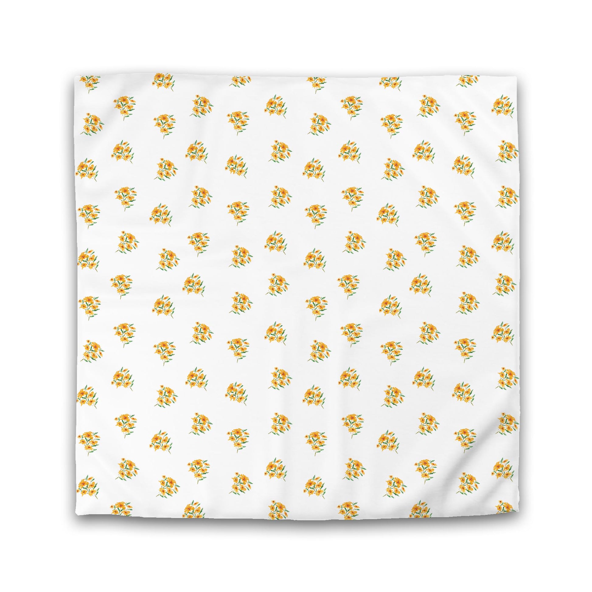 Off-White Cotton Sateen Duvet, Medium Yellow-Orange Floral Pattern, Queen - 90 x 90 inches