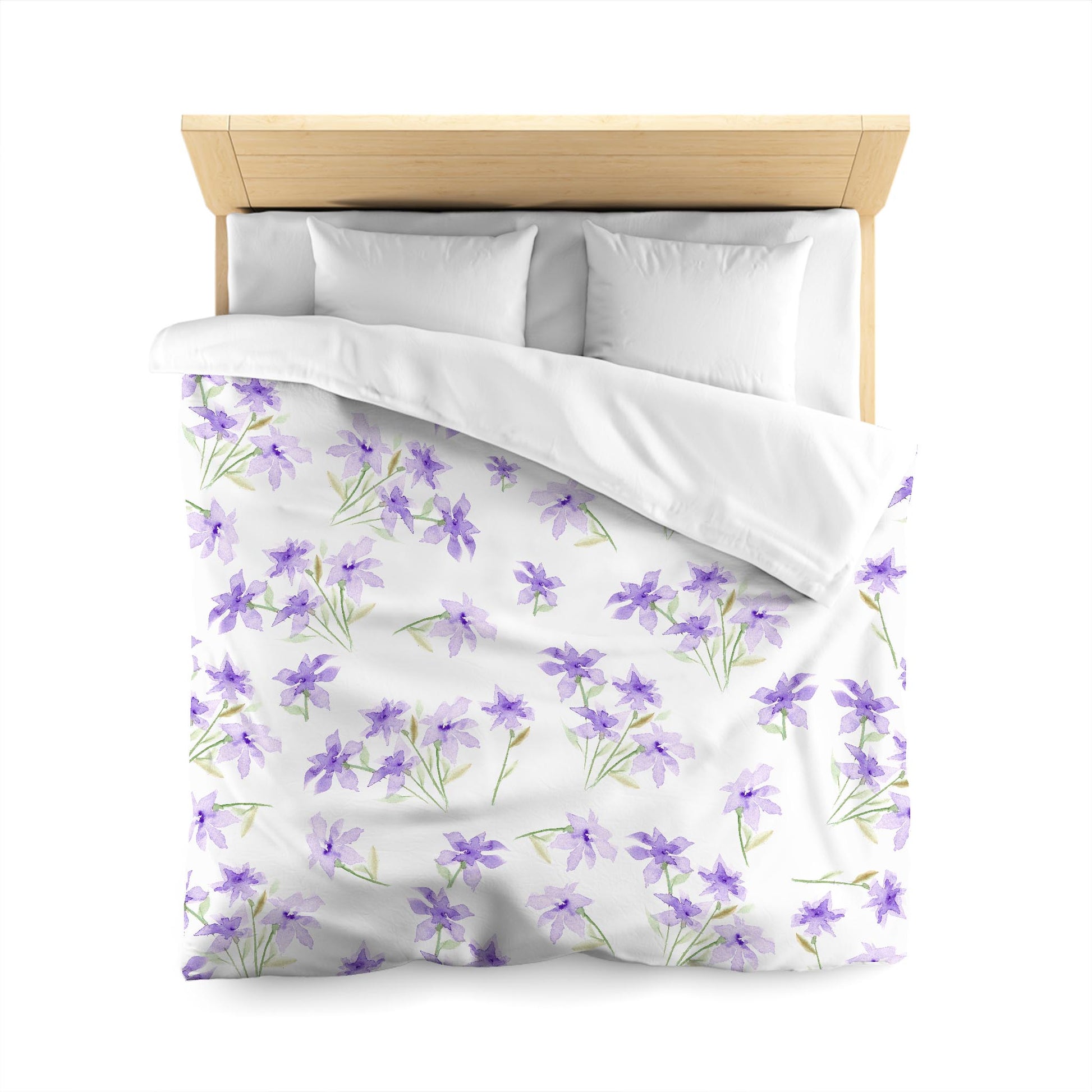 White Microfiber Duvet, Large Purple Floral Print, Queen - 88 x 88 inches