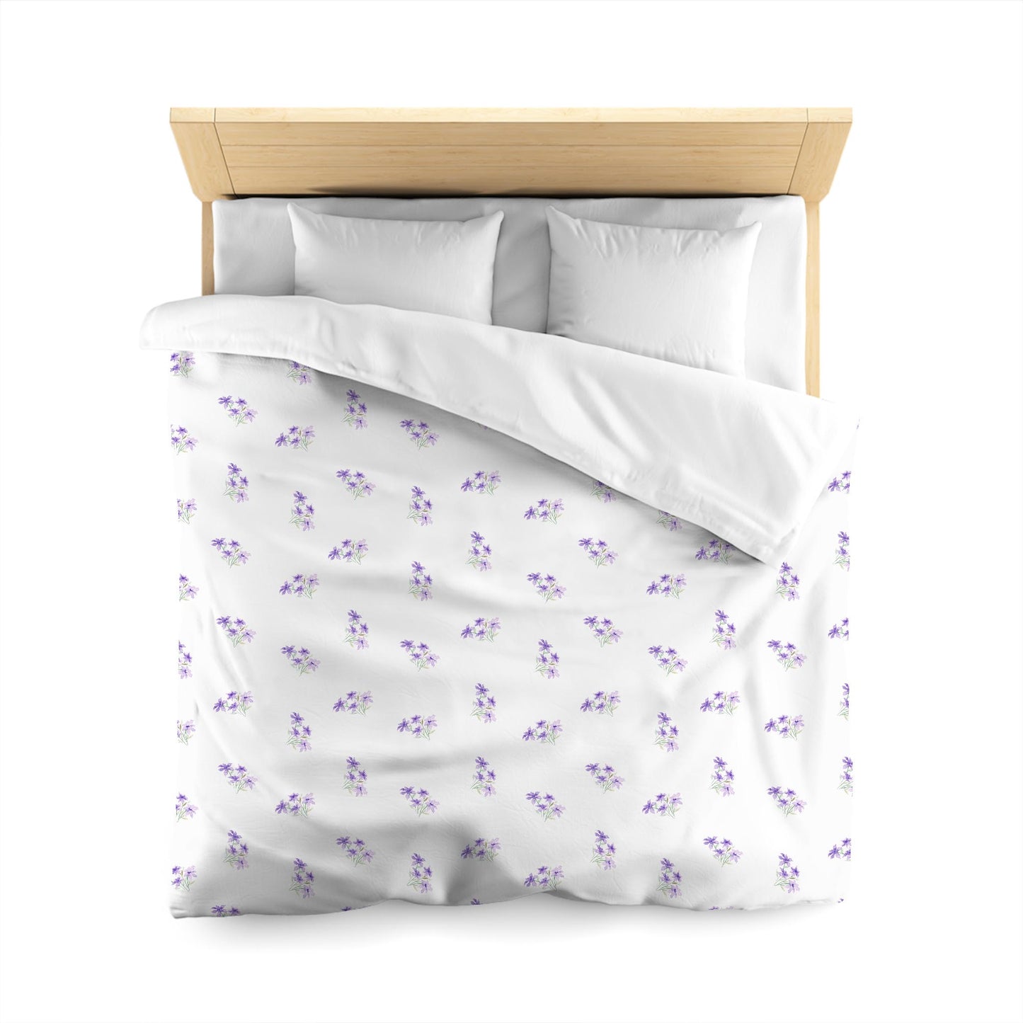 Off-White Cotton Sateen Duvet, Medium Purple Floral Pattern, Queen - 90 x 90 inches