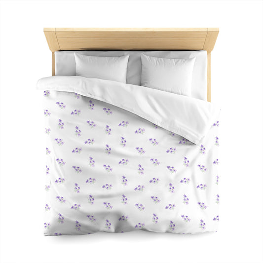 Off-White Cotton Sateen Duvet, Medium Purple Floral Pattern, Queen - 90 x 90 inches