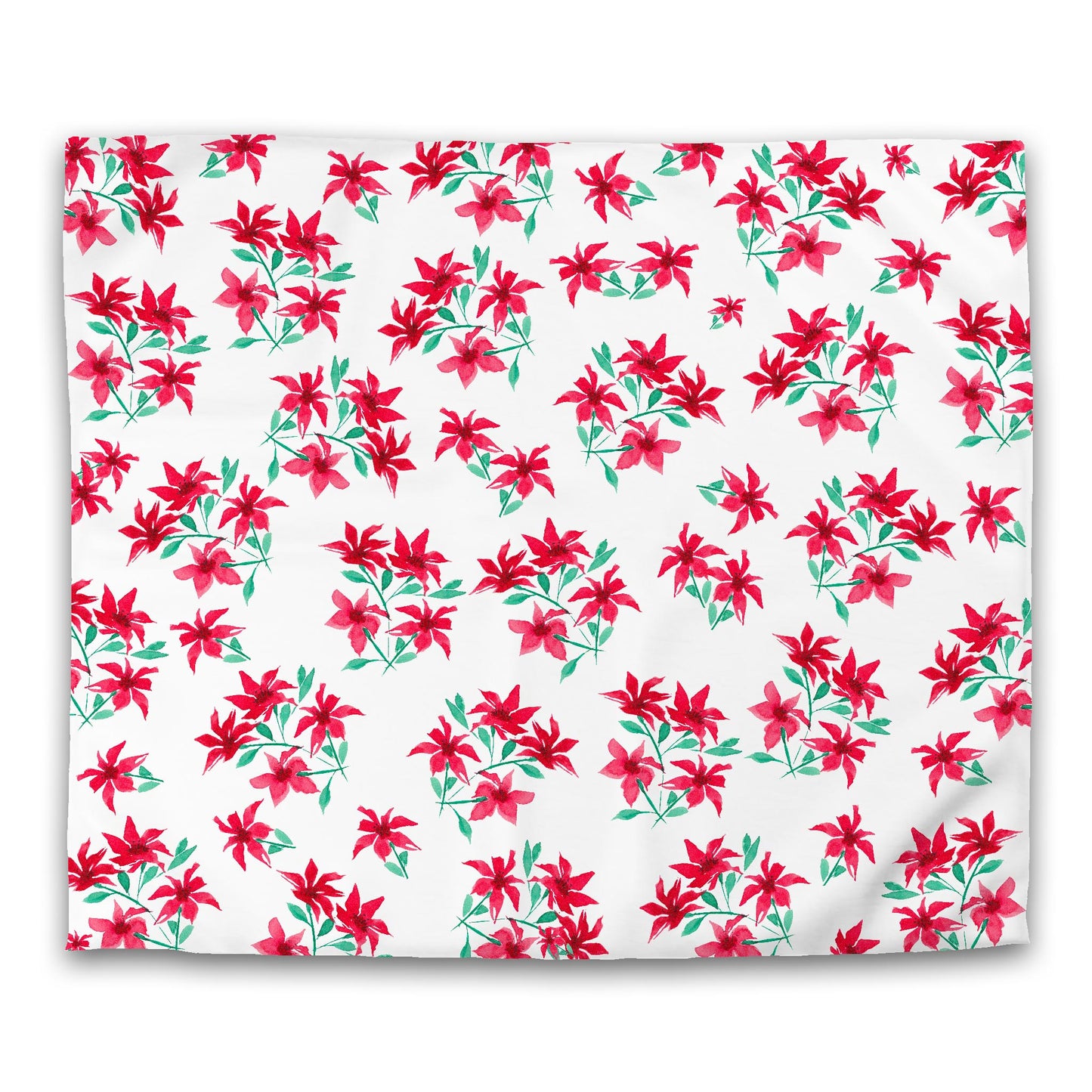 Off-White Cotton Sateen Duvet, Large Red Floral Print, King - 106 x 92 inches