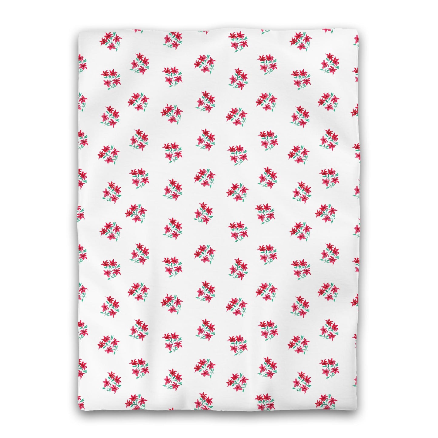 White Microfiber Duvet, Medium Red Floral Pattern, Twin XL - 68 x 92 inches