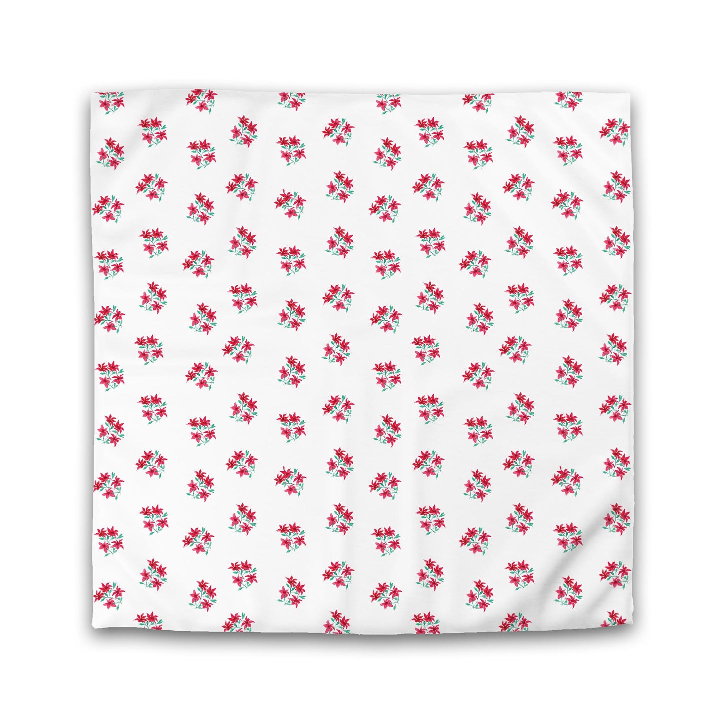 Off-White Cotton Sateen Duvet, Medium Red Floral Pattern, Queen - 90 x 90 inches