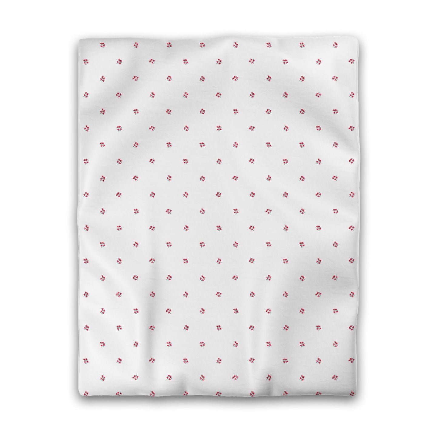 Off-White Cotton Sateen Duvet, Small Red Floral Pattern, Twin - 70 x 90 inches