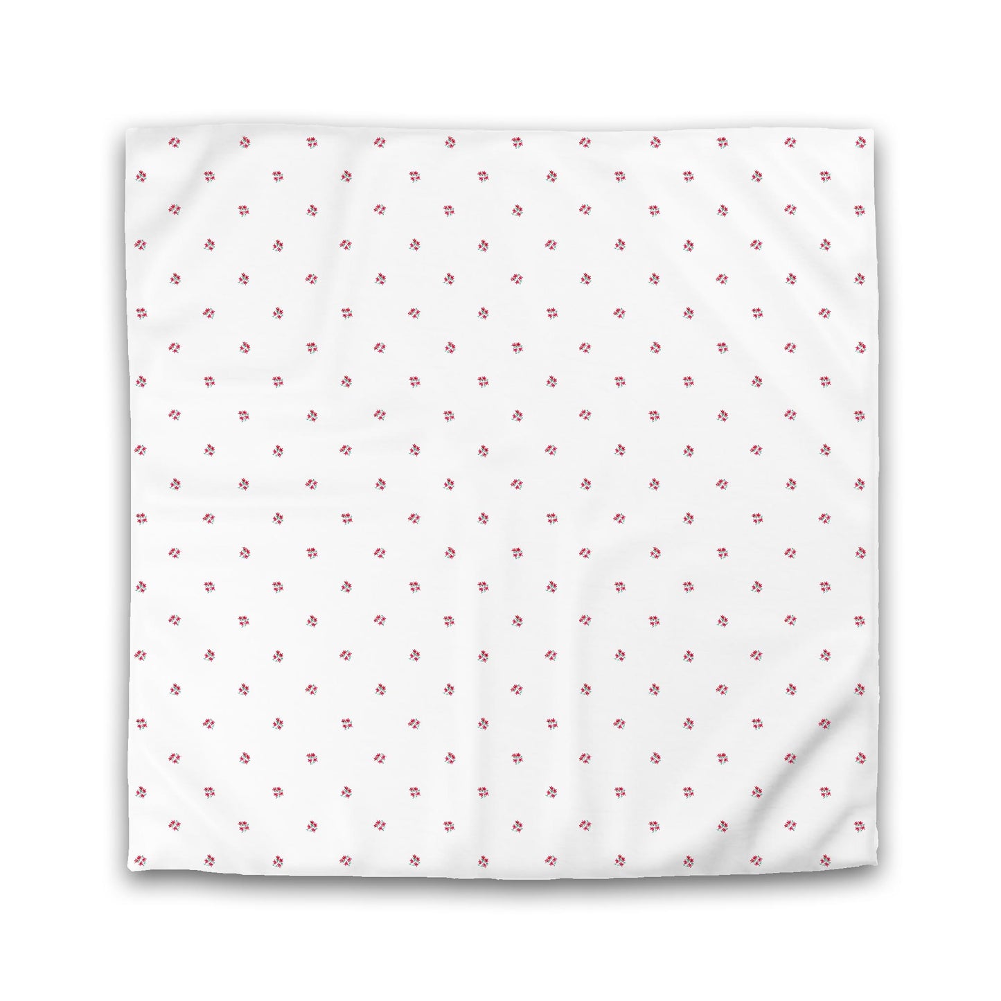 Off-White Cotton Sateen Duvet, Small Red Floral Pattern, Double - 81 x 81 inches