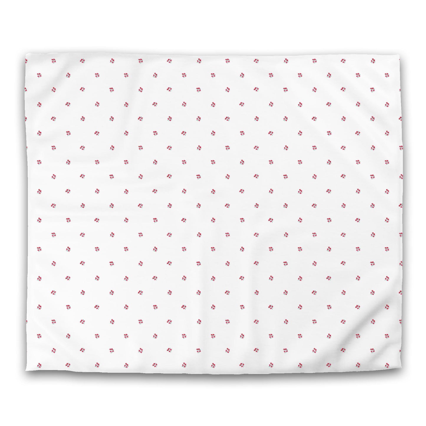 Off-White Cotton Sateen Duvet, Small Red Floral Pattern, King - 106 x 92 inches