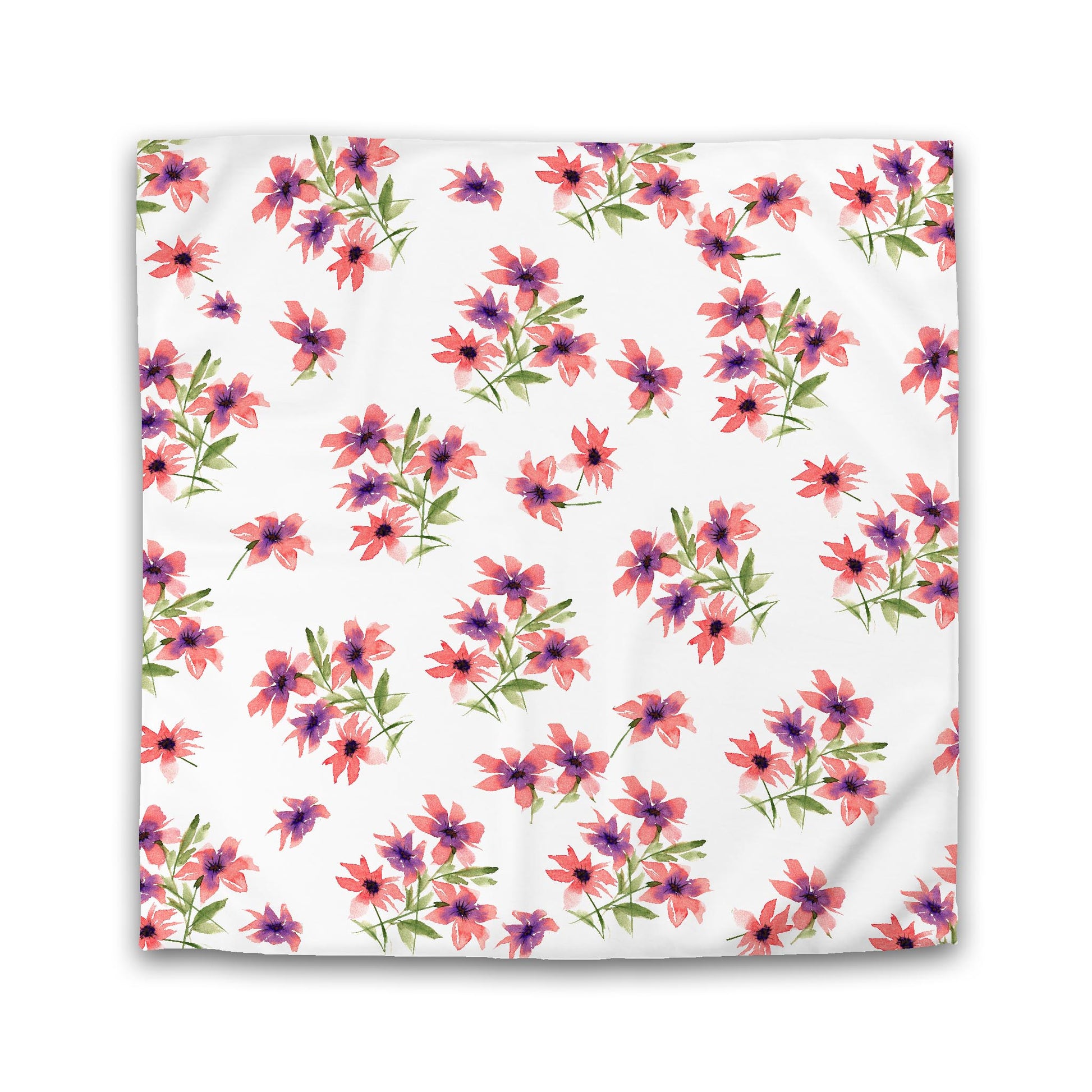 Off-White Cotton Sateen Duvet, Large Pink Floral Print, Queen - 90 x 90 inches