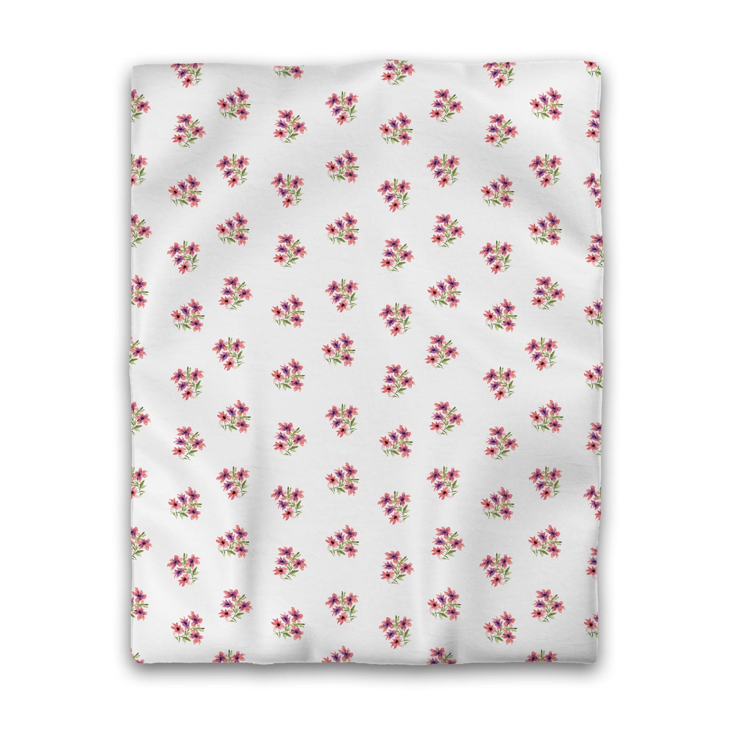 Off-White Cotton Sateen Duvet, Medium Pink Floral Pattern, Twin - 70 x 90 inches