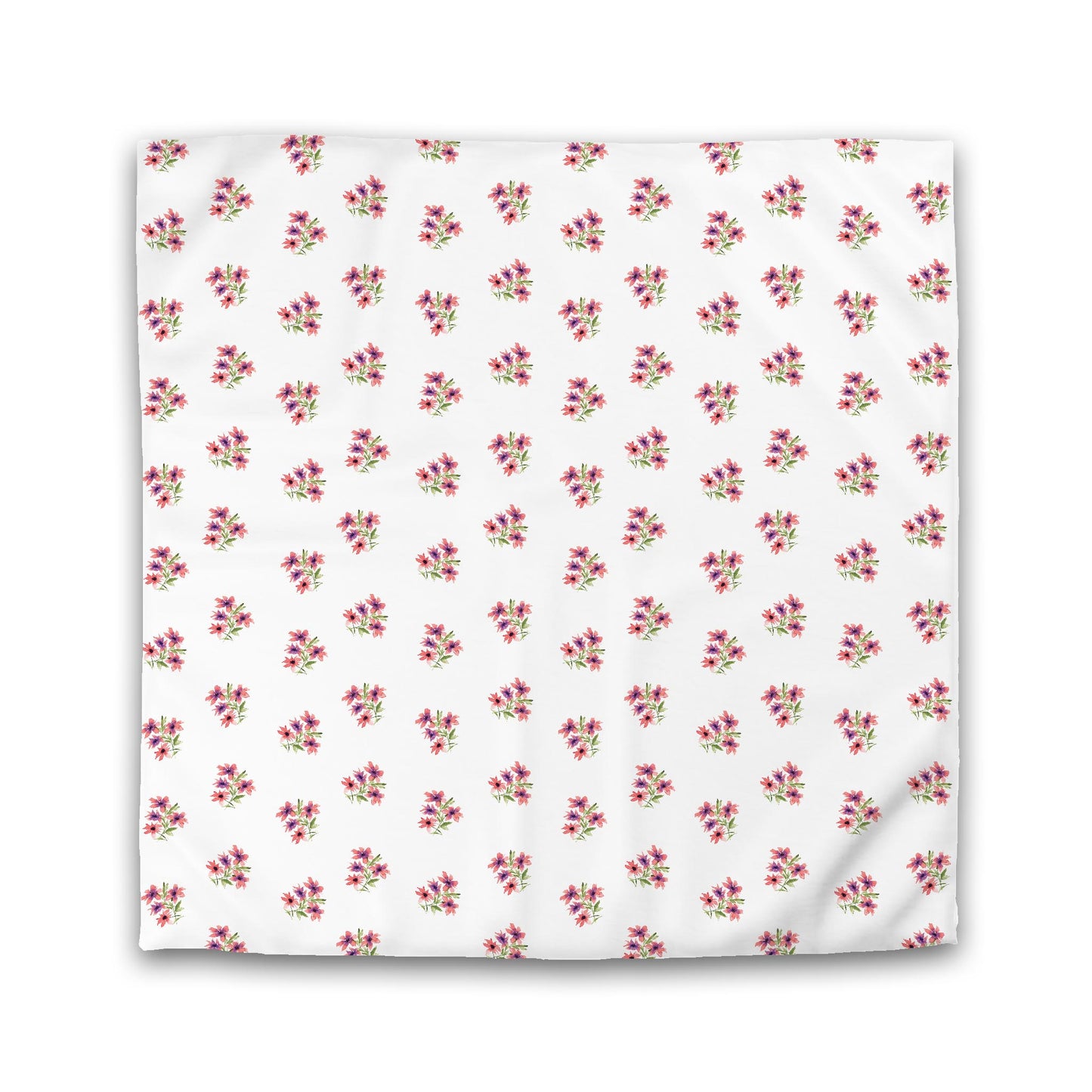 Off-White Cotton Sateen Duvet, Medium Pink Floral Pattern, Queen - 90 x 90 inches