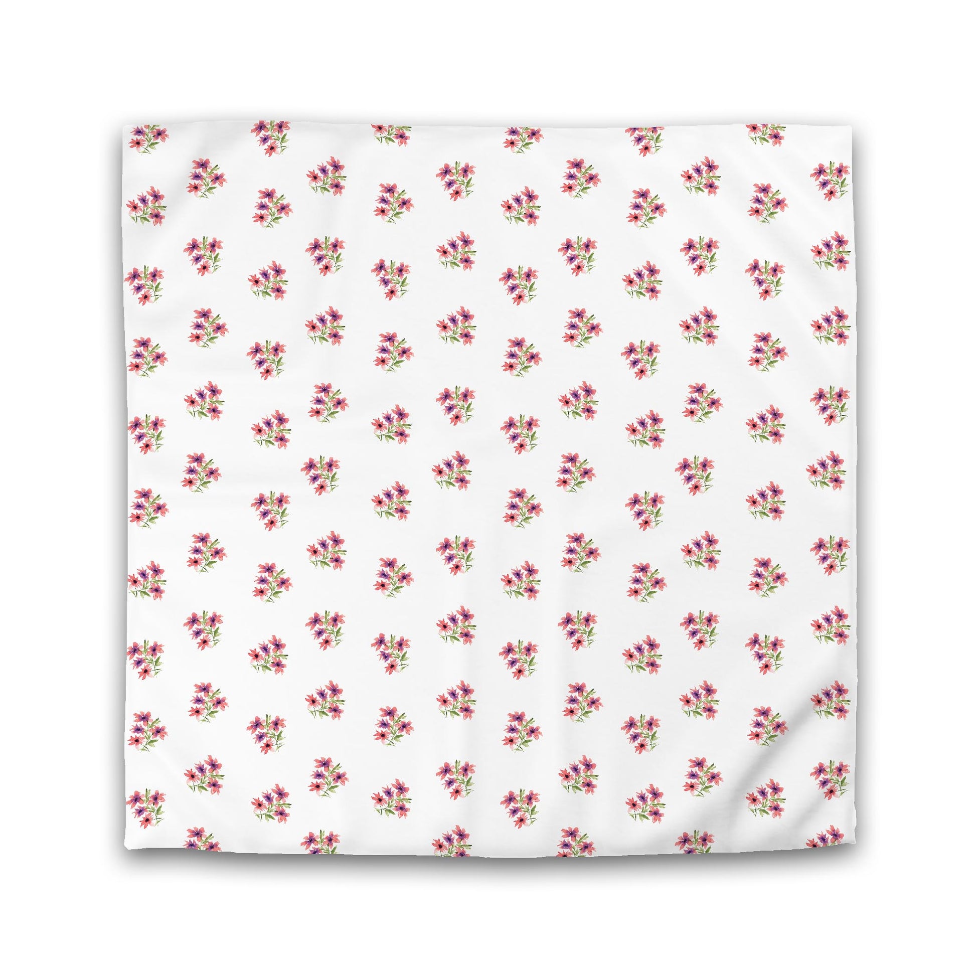 Off-White Cotton Sateen Duvet, Medium Pink Floral Pattern, Queen - 90 x 90 inches