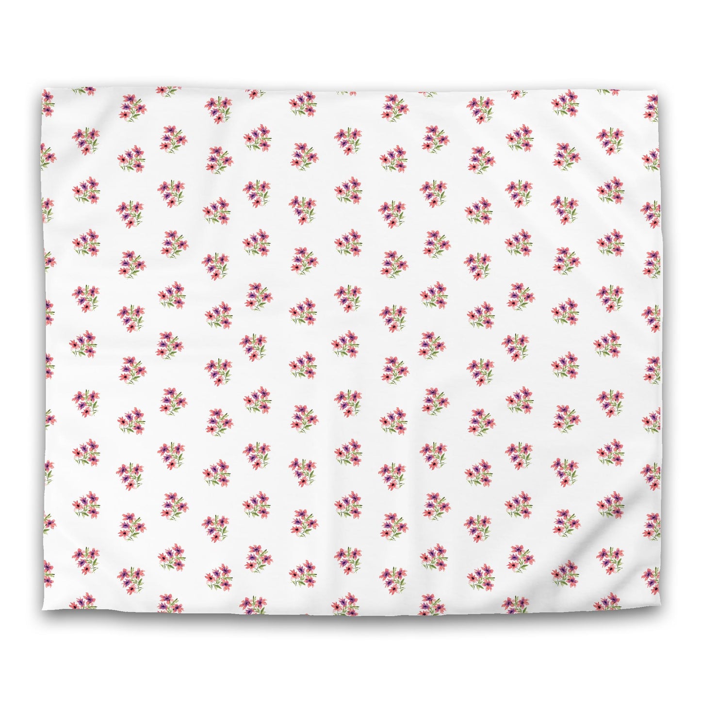 Off-White Cotton Sateen Duvet, Medium Pink Floral Pattern, King - 106 x 92 inches