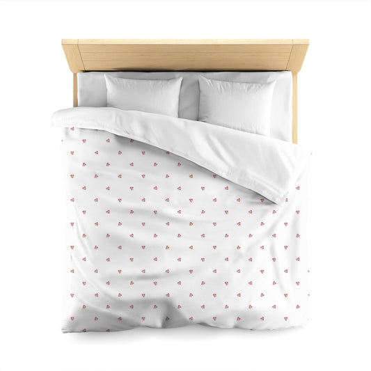 Off-White Cotton Sateen Duvet, Small Pink Floral Pattern, Queen - 90 x 90 inches