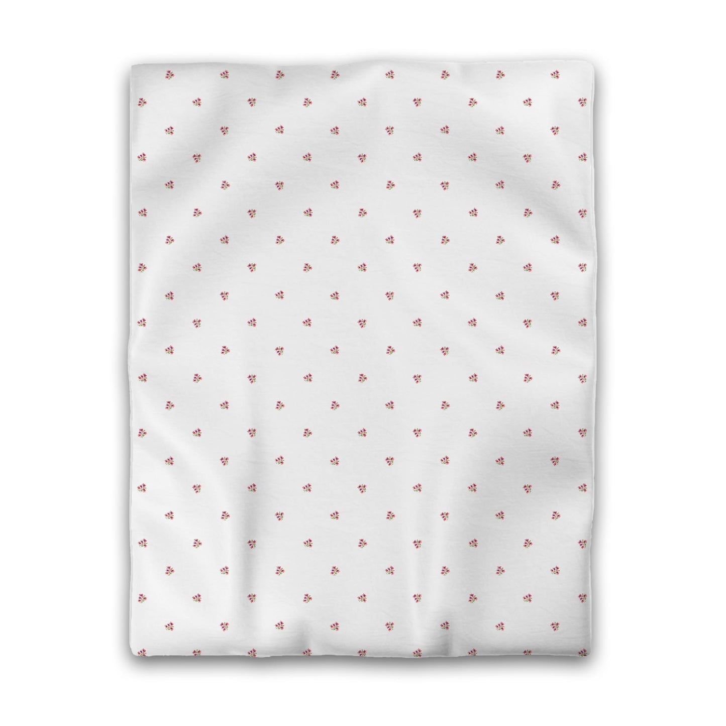 Off-White Cotton Sateen Duvet, Small Pink Floral Pattern, Twin - 70 x 90 inches