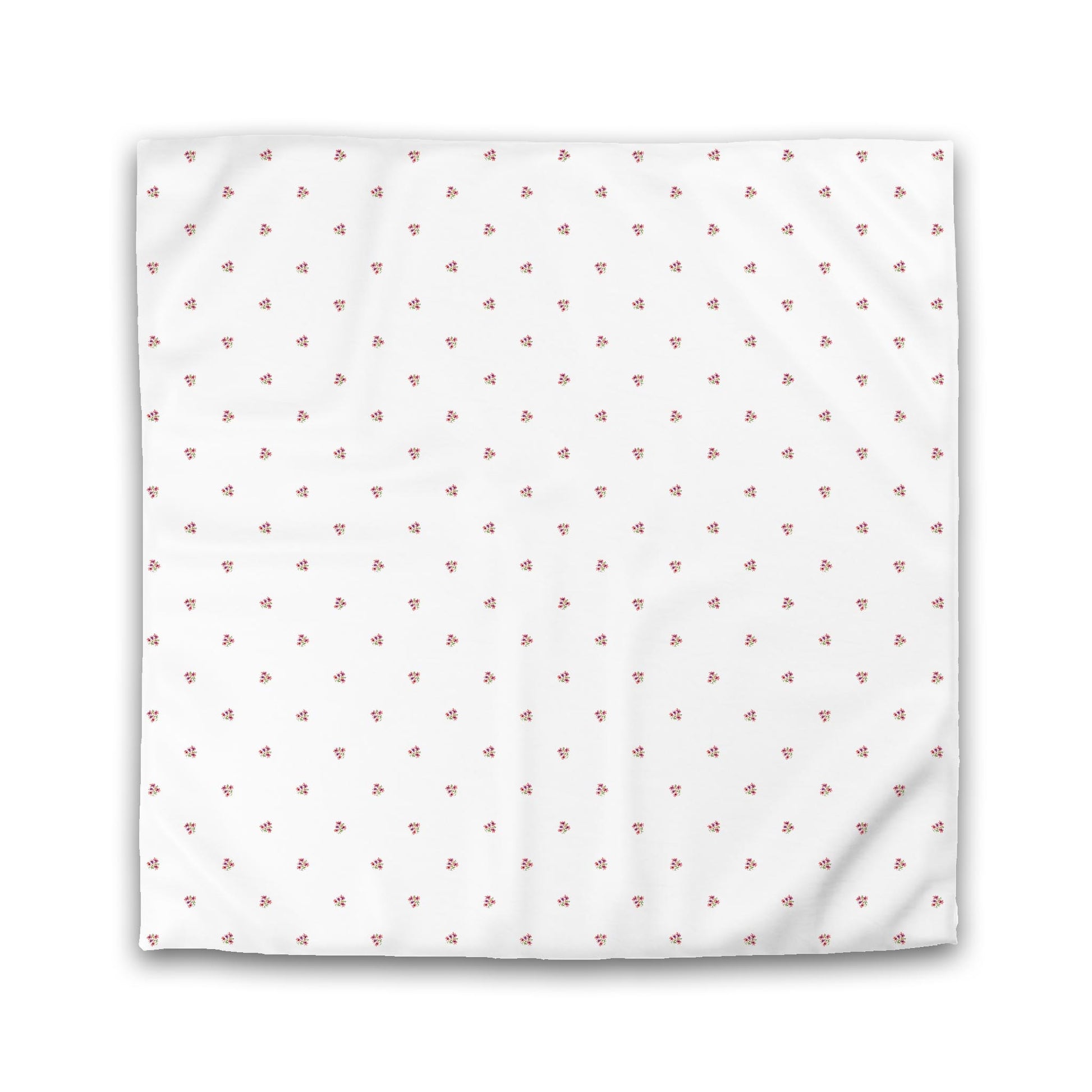 Off-White Cotton Sateen Duvet, Small Pink Floral Pattern, Double - 81 x 81 inches