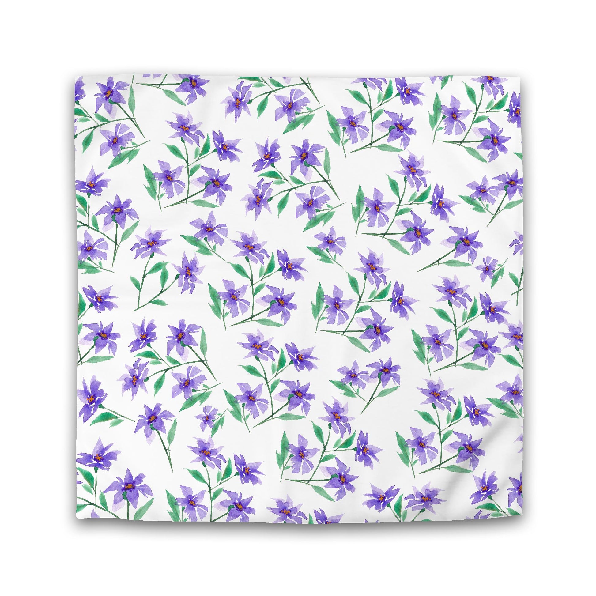 Off-White Cotton Sateen Duvet, Large Purple Floral Print, Queen - 90 x 90 inches