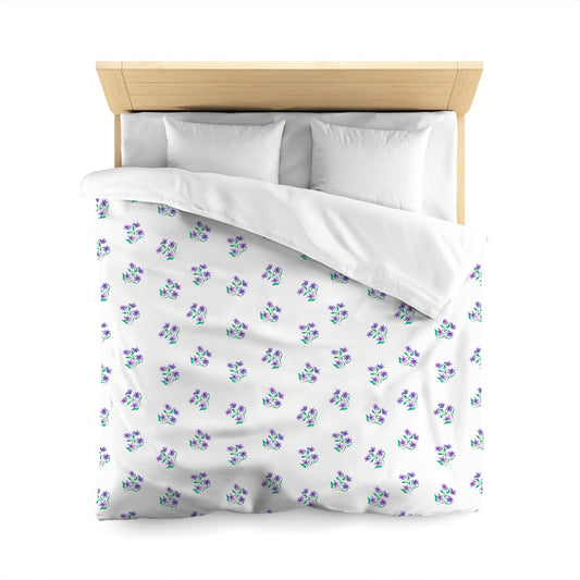 Off-White Cotton Sateen Duvet, Medium Purple Floral Pattern, Queen - 90 x 90 inches
