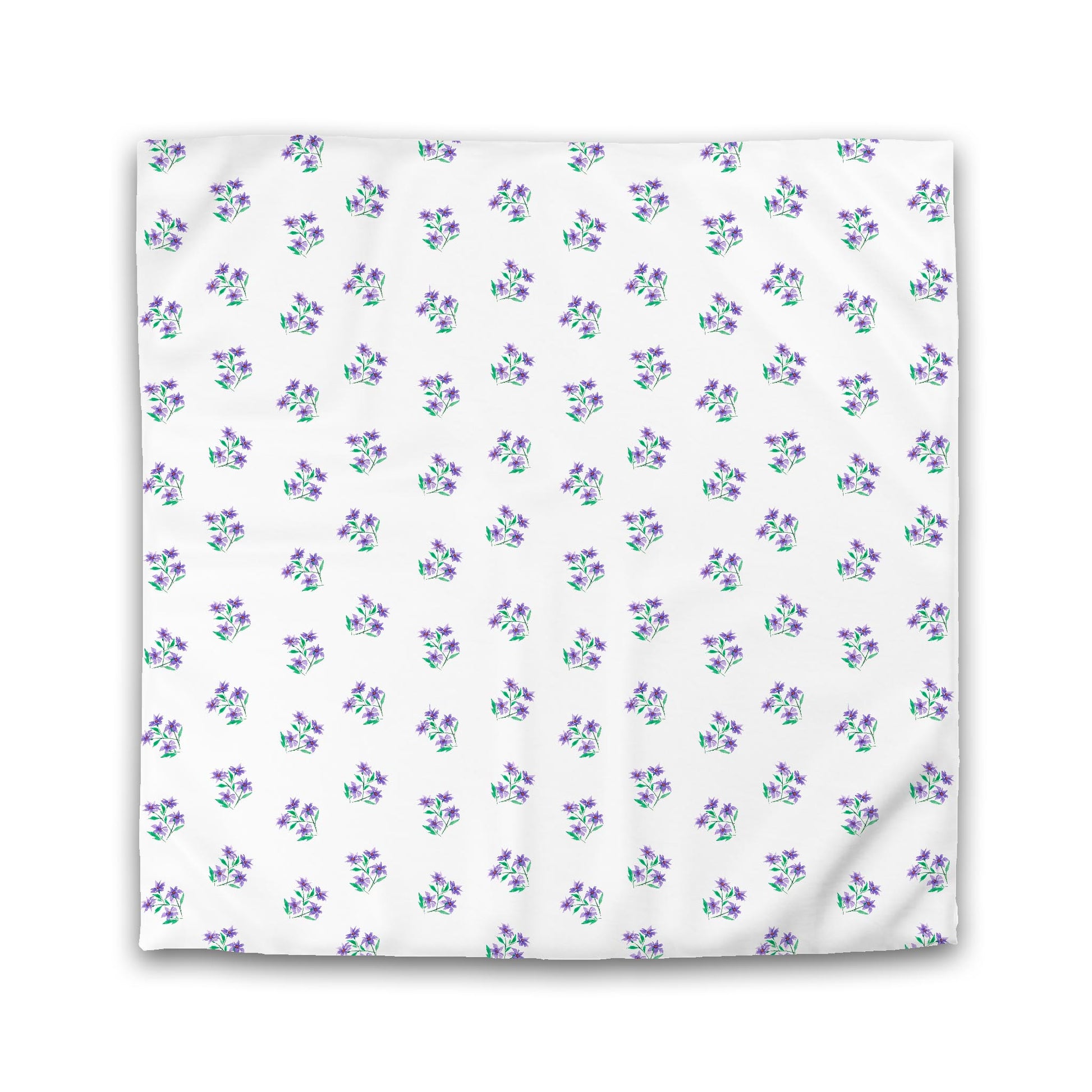 Off-White Cotton Sateen Duvet, Medium Purple Floral Pattern, Queen - 90 x 90 inches