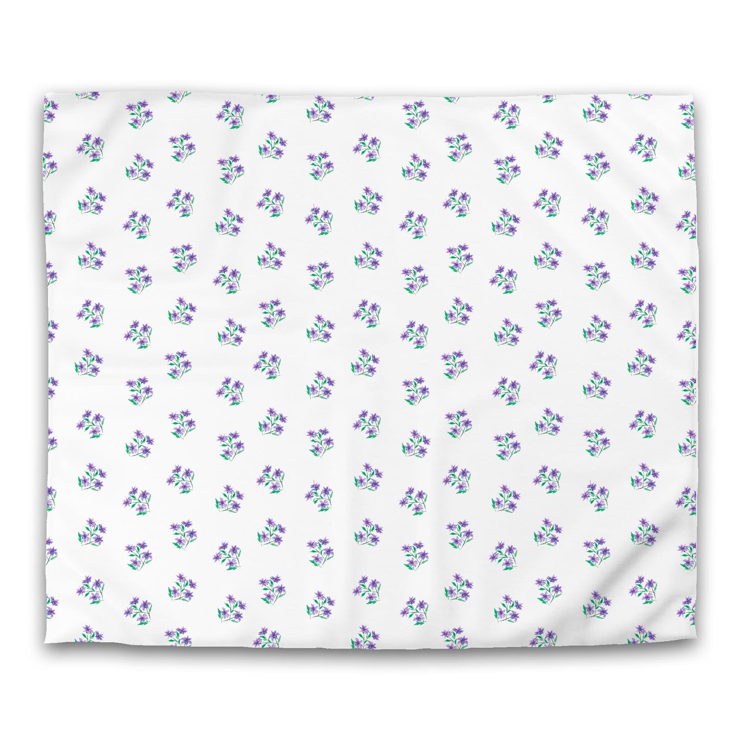 Off-White Cotton Sateen Duvet, Medium Purple Floral Pattern, King - 106 x 92 inches