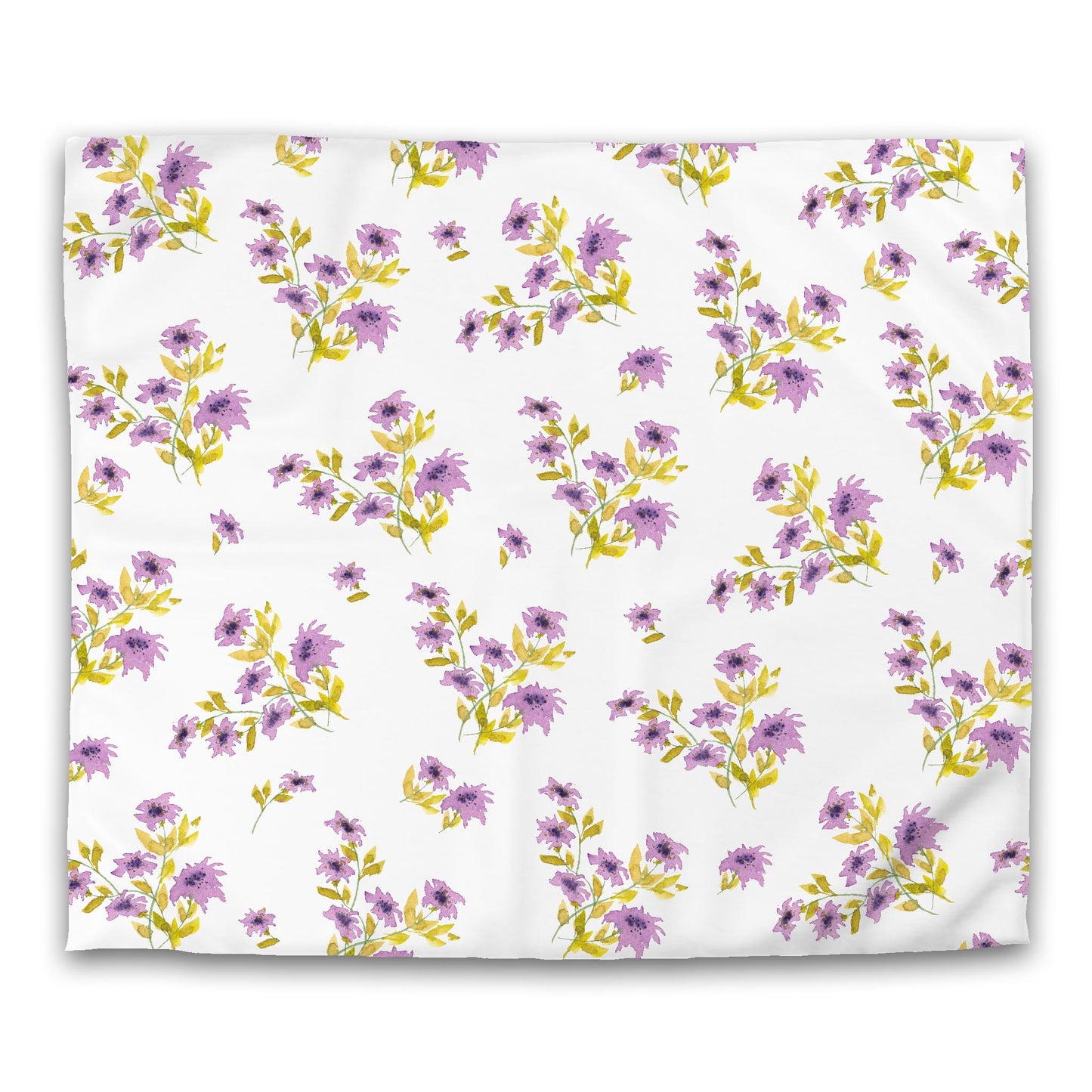 Off-White Cotton Sateen Duvet, Large Mauve Floral Print, King - 106 x 92 inches