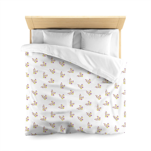 Off-White Cotton Sateen Duvet, Medium Mauve Floral Pattern, Queen - 90 x 90 inches
