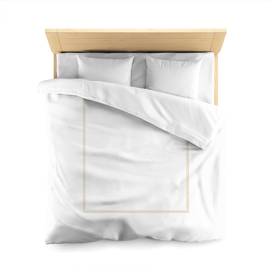 White Microfiber Duvet Cover, Desert Sand Repeating Square Motif Print, Classic Border, Queen (width x length) 88 x 88 inches / 224 x 224 cm