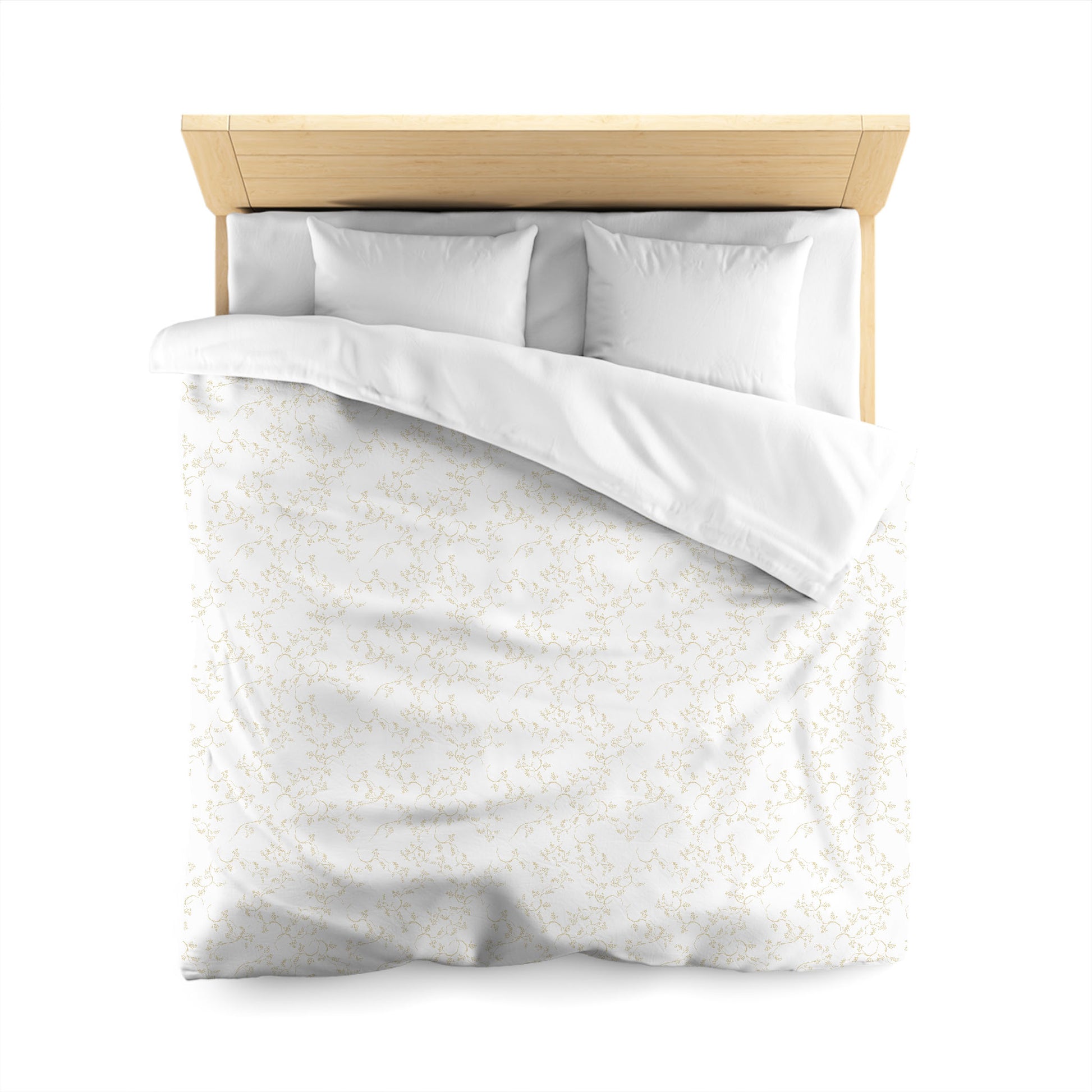 White Microfiber Duvet Cover, Desert Sand Hand-painted Vine Print, Queen (width x length) 88 x 88 inches / 224 x 224 cm