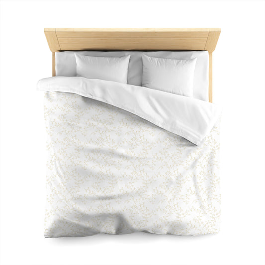 White Microfiber Duvet Cover, Desert Sand Hand-painted Vine Print, Queen (width x length) 88 x 88 inches / 224 x 224 cm