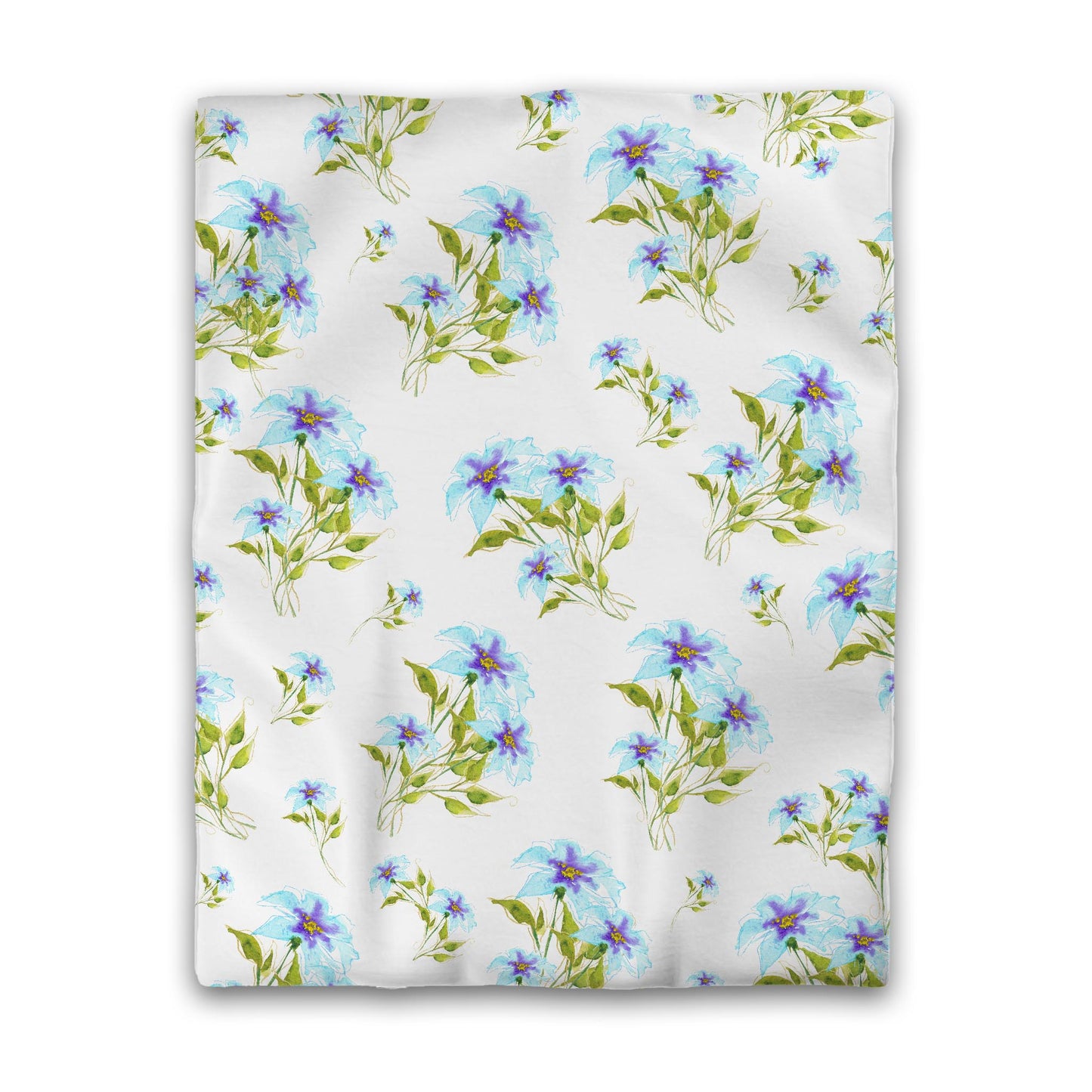 White Microfiber Duvet, Large Blue Floral Print, Twin - 68 x 88 inches