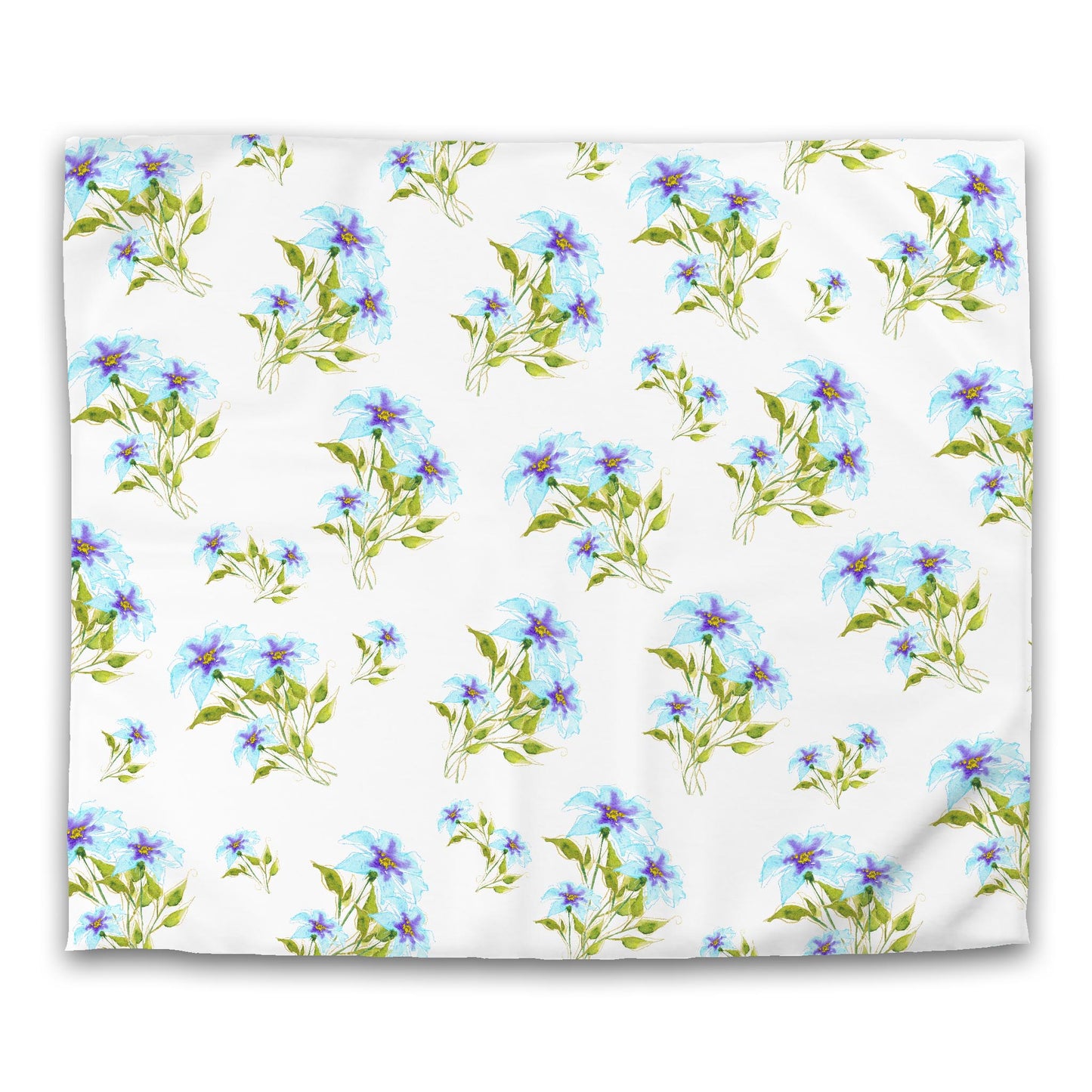 Off-White Cotton Sateen Duvet, Large Blue Floral Print, King - 106 x 92 inches