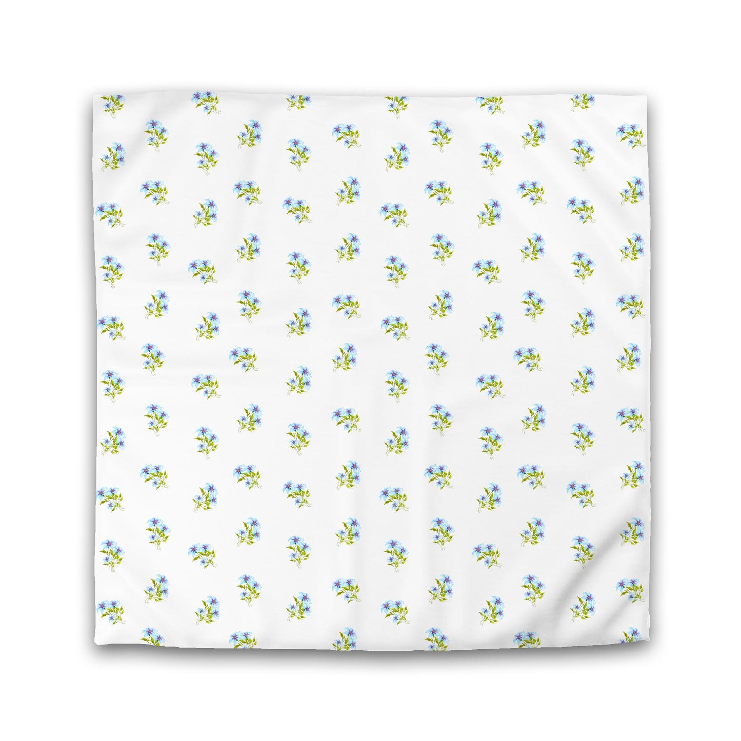 Off-White Cotton Sateen Duvet, Medium Blue Floral Pattern, Queen - 90 x 90 inches