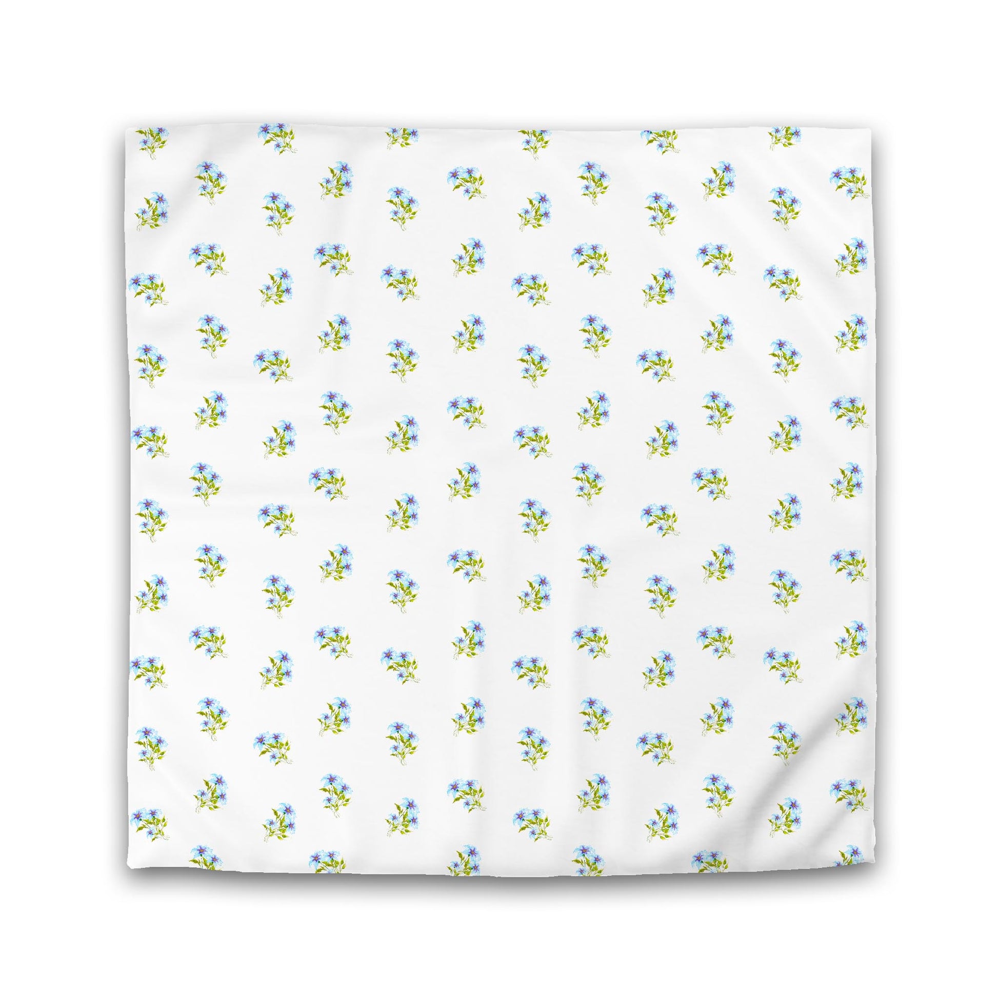 Off-White Cotton Sateen Duvet, Medium Blue Floral Pattern, Queen - 90 x 90 inches
