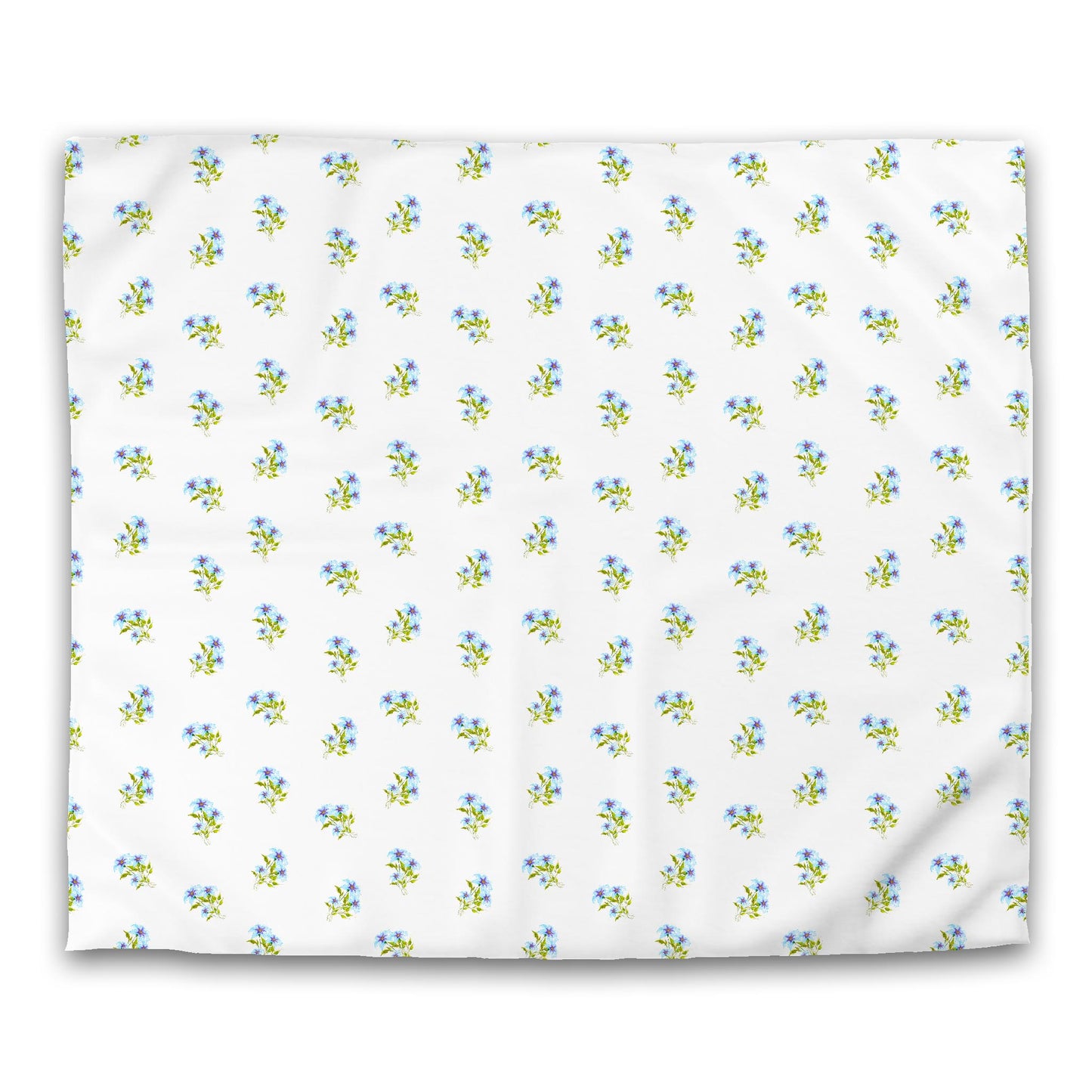 Off-White Cotton Sateen Duvet, Medium Blue Floral Pattern, King - 106 x 92 inches