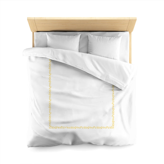 White Microfiber Duvet Cover, Yellow Hand-painted Dab Motif Print, Classic Border, Queen (width x length) 88 x 88 inches / 224 x 224 cm