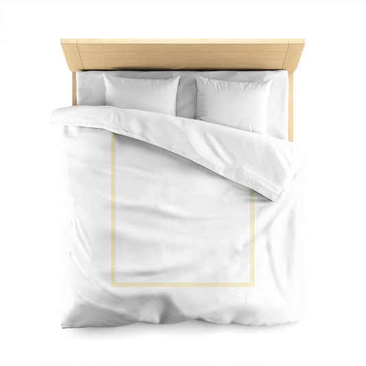 White Microfiber Duvet Cover, Yellow Double Weave Motif Print, Classic Border, Queen (width x length) 88 x 88 inches / 224 x 224 cm