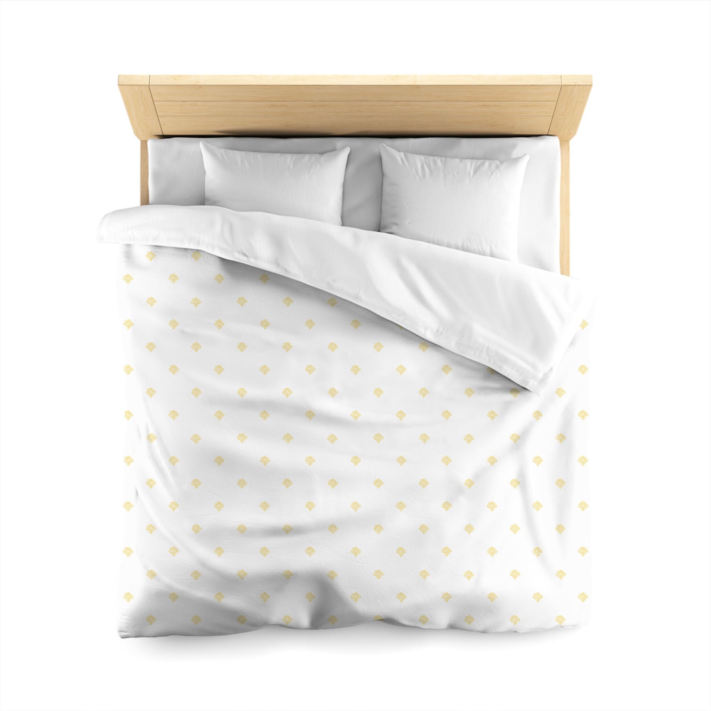 White Microfiber Duvet Cover, Yellow Hand-painted Swizzle Motif Print, Queen (width x length) 88 x 88 inches / 224 x 224 cm