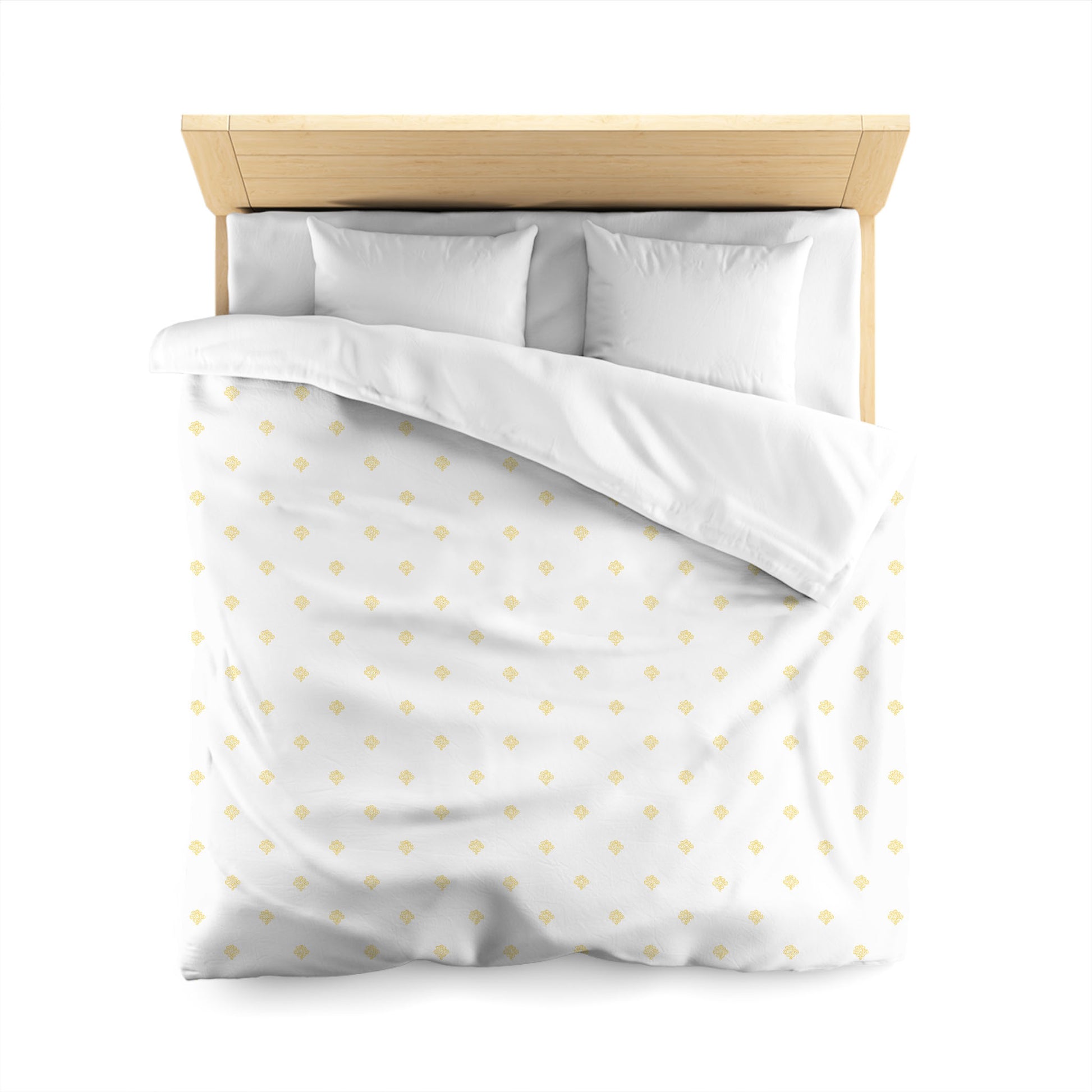 White Microfiber Duvet Cover, Yellow Hand-painted Swizzle Motif Print, Queen (width x length) 88 x 88 inches / 224 x 224 cm