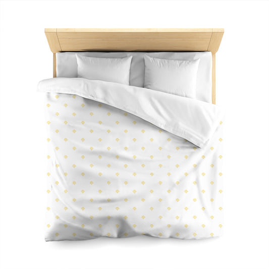 White Microfiber Duvet Cover, Yellow Hand-painted Swizzle Motif Print, Queen (width x length) 88 x 88 inches / 224 x 224 cm